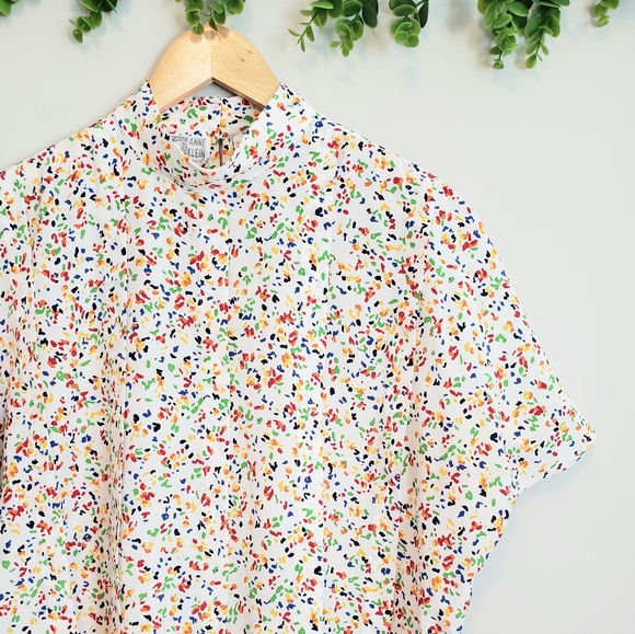 Vintage Anne Klein Confetti Print & Pleat Blouse - Picture 2 of 6